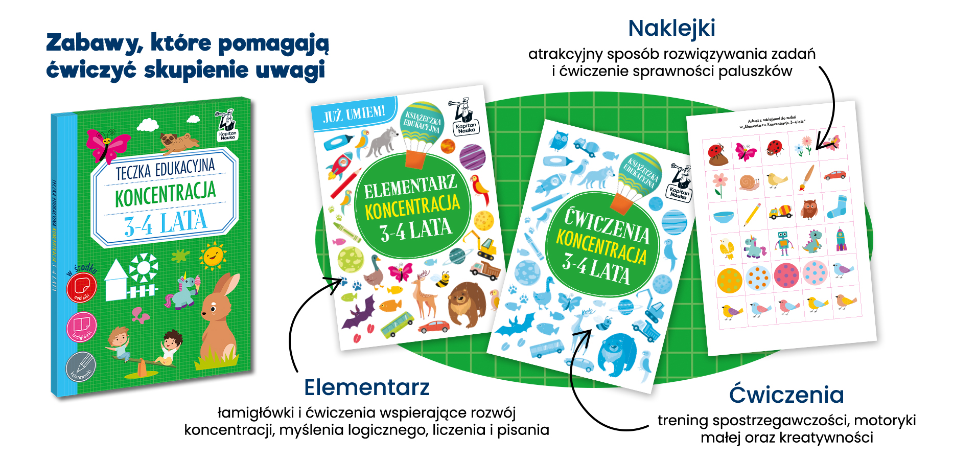 Wizualizacja środek teczki edukacyjnej 3-4 lata koncentracja Kapitan Nauka